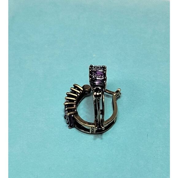 Sterling Silver 925 Marquise Cut Amethyst Diamond Chip Hoop Circle Earrings - Picture 5 of 11